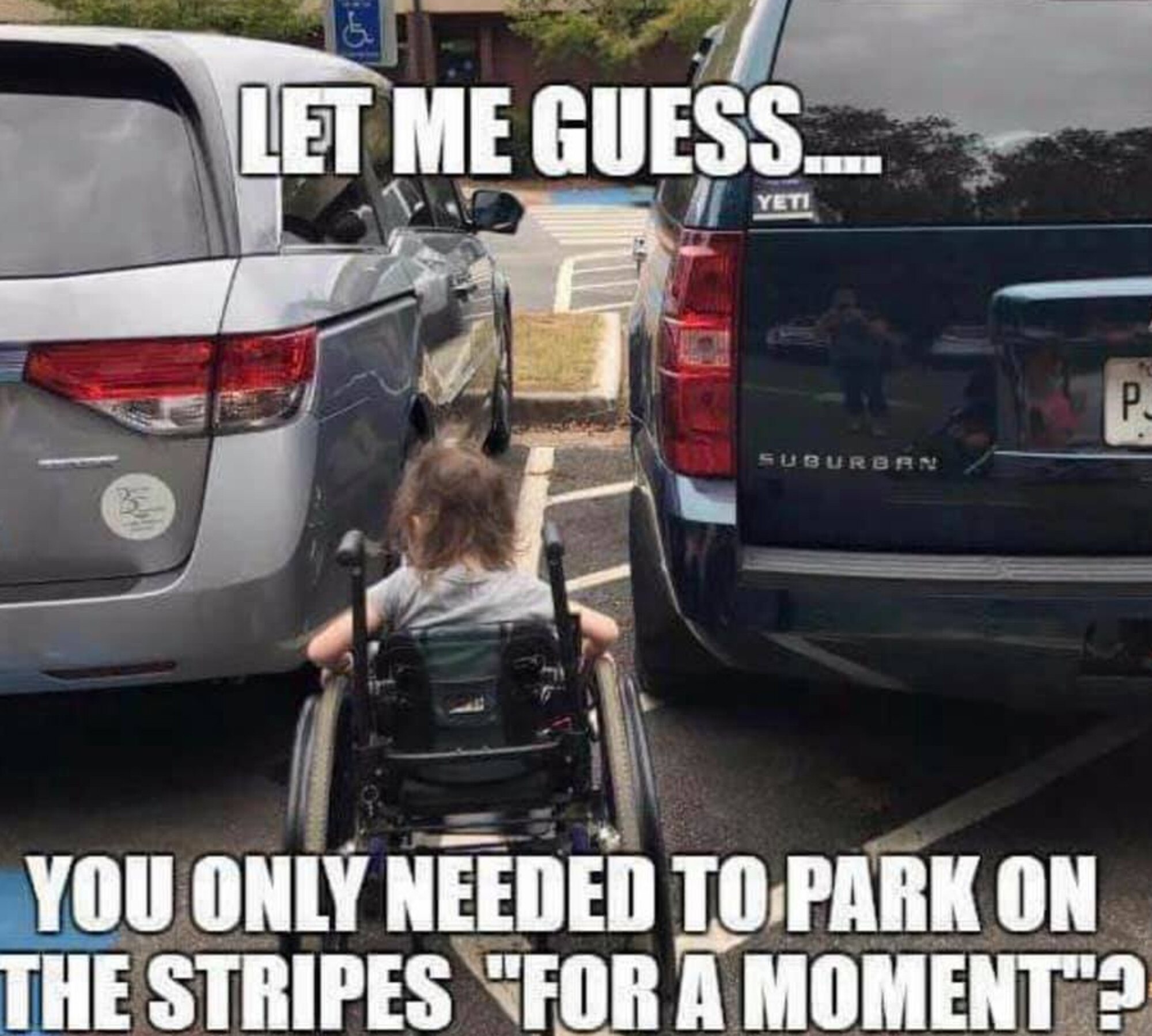 One woman shared this widely circulated image to illustrate why parking in the lined area is bad. Picture: Facebook