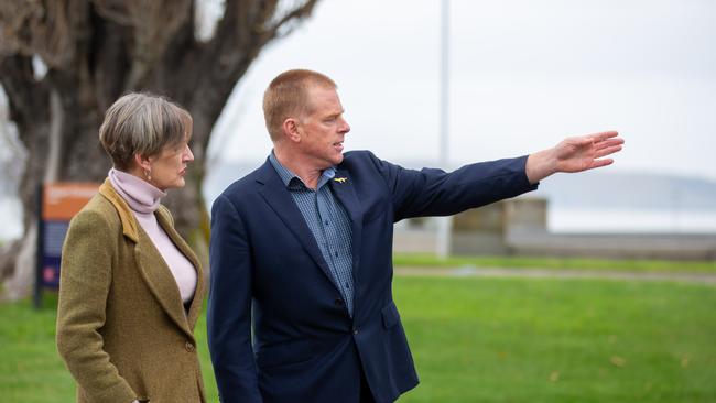 Tasmanian Greens Leader Vica Bayley at Hobart Cenotaph with Cassy O’Connor MLC. Picture: Linda Higginson