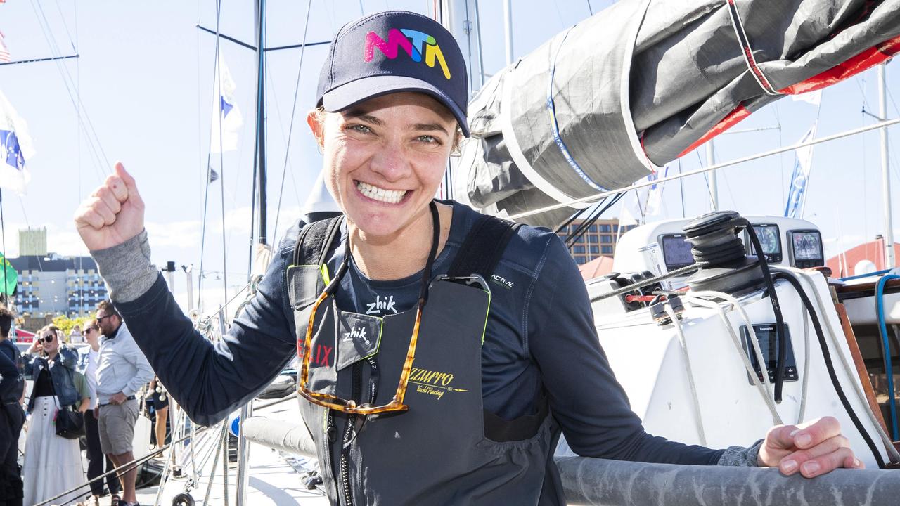 Jessica Watson after arriving at Hobart at the end of the last race. Picture: Chris Kidd