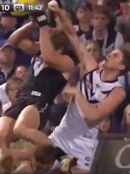 Jay Schulz concussion – Round 22, 2013 Fremantle v Port. Picture: Supplied