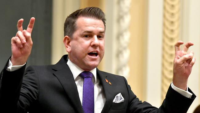 LNP deputy leader Jarrod Bleijie, the MP for Kawana on the Sunshine Coast, in action at parliament during Question Time. Picture: NCA NewsWire / John Gass