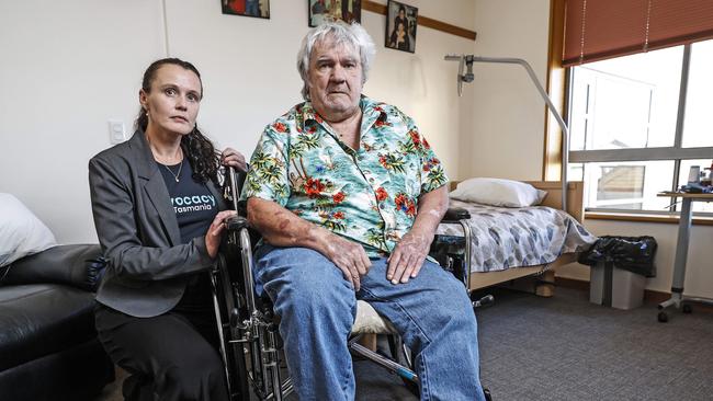 Advocate for Advocacy Tasmania Kate Paterson alongside Resident at Glenview Aged Care in Glenorchy, Michael Burles who raised concerns around the Public Trustee in a previous Sunday Tasmanian story. Picture: Zak Simmonds