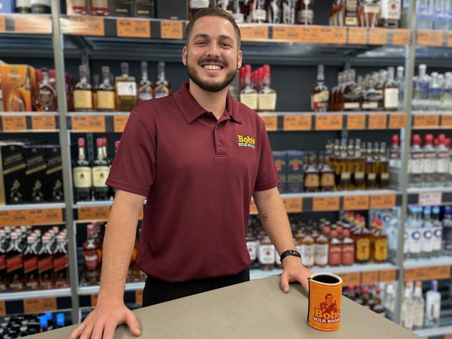 Assistant manager Zekiel Franettovich at Bob’s Bulk Booze in Mt Pleasant, Mackay. Photo: Zoe Devenport