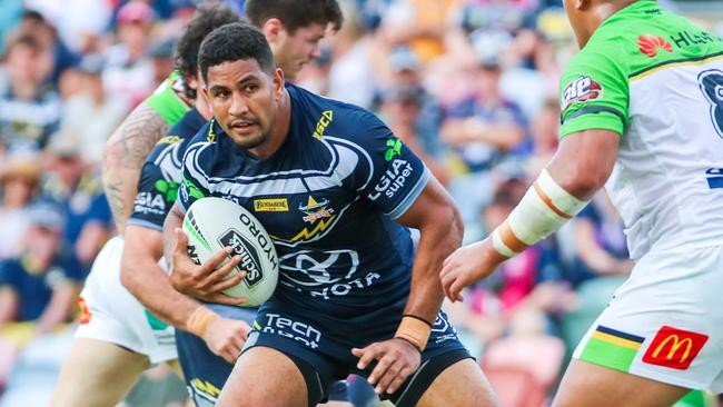 Nene Macdonald of the Cowboys during the Round 4 NRL match between the North Queensland Cowboys and Canberra Raiders at 1300SMILES Stadium in Townsville, Saturday, April 6, 2019. (AAP Image/Michael Chambers) NO ARCHIVING, EDITORIAL USE ONLY