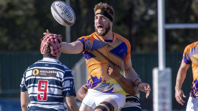 Sunnybank no.5 Zac Shepherd with the ball as Sunnybank vs Brothers at Macgregor, Saturday October 3, 2020. (Image Sarah Marshall)