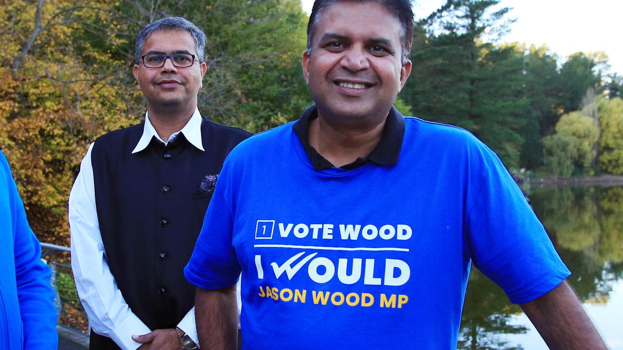 Ranj Perera (right) campaigning for the Liberal’s Jason Wood in 2019. Picture: Aaron Francis/The Australian.