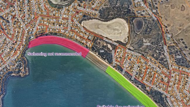 Swimming is not recommended at the western end of Primrose Sands beach near the boat ramp due to repeated elevated bacteria levels 17 January 2025. Picture: Sorell Council