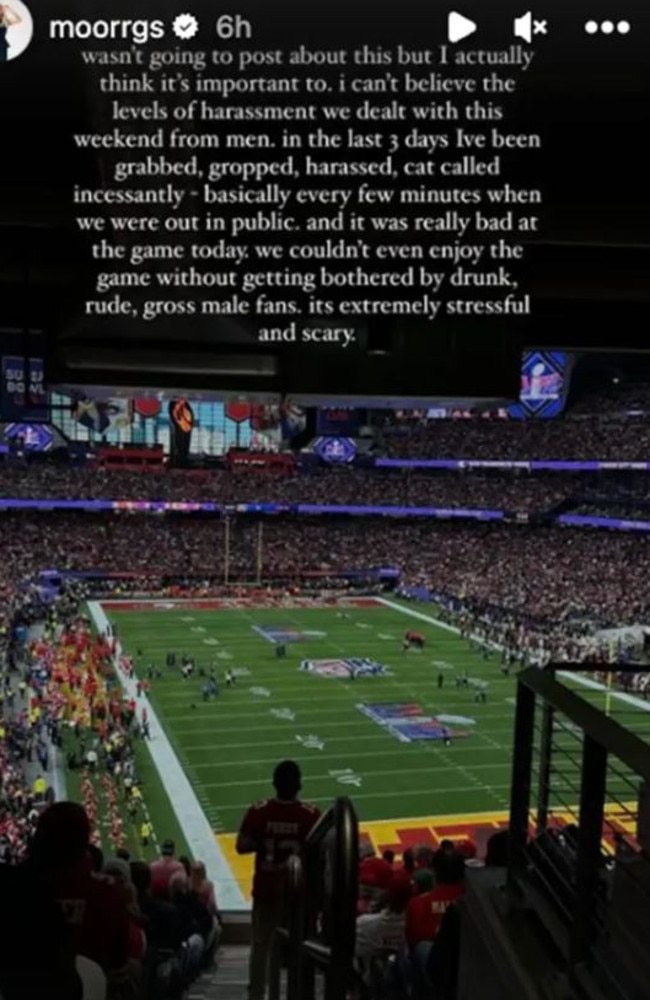 Morgan Riddle, the girlfriend of American tennis star Taylor Fritz, has detailed her 'scary' experience at Monday’s Super Bowl. Picture: Instagram