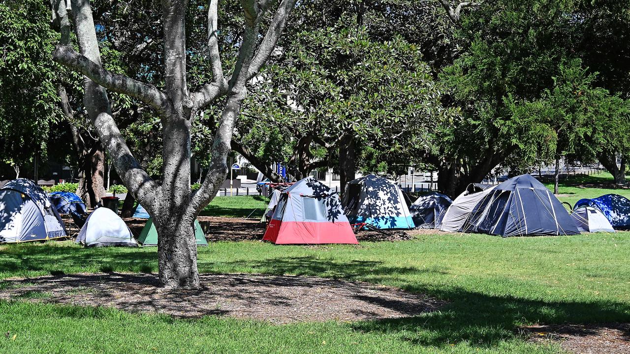 Tent city in Musgrave Park, South Brisbane. Picture, John Gass