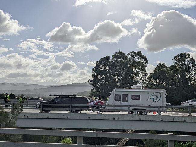 A motorcyclist was involved in a crash on the M1 in on Friday afternoon, near Exit 57 at Coomera. Picture: Keith Woods