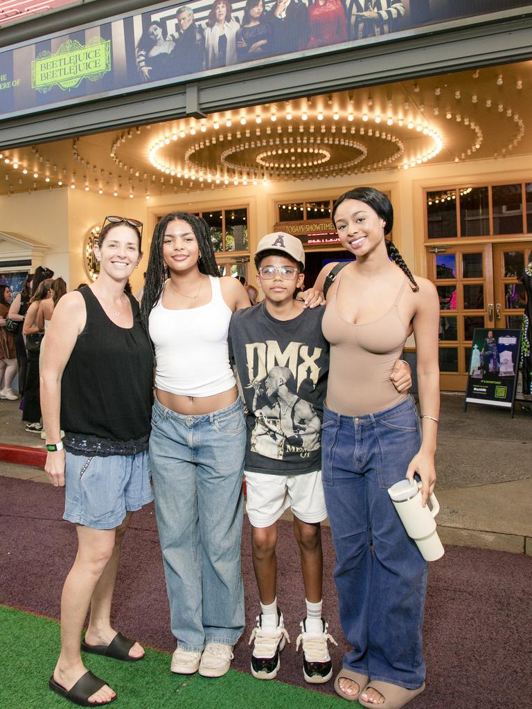 Arna, Hannah, Georgia and Ashton Coward on the Green Carpet for the Queensland Premiere of Ã&#146;BeetlejuiceÃ&#147; at Warner Brothers Movie World on the Gold Coast. Picture: Glenn Campbell