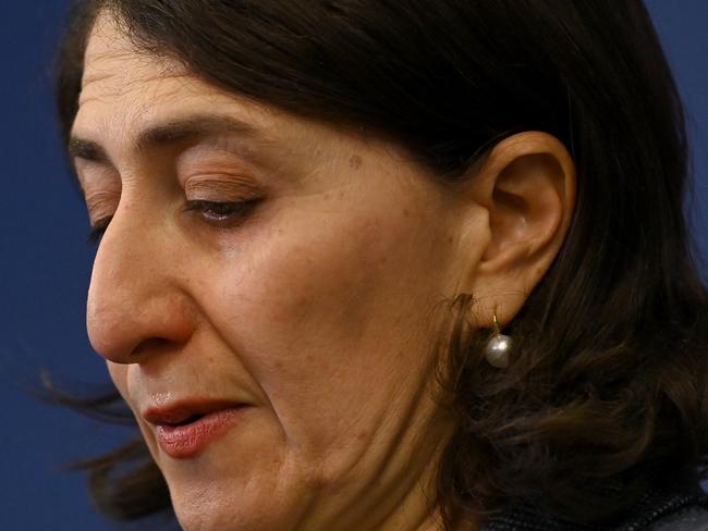 SYDNEY, AUSTRALIA - OCTOBER 01: New South Wales Premier Gladys Berejiklian speaks during a press conference on October 1, 2021 in Sydney, Australia. Gladys Berejiklian has announced her resignation as New South Wales premier after the Independent Commission Against Corruption (ICAC) announced it is investigating whether she breached public trust between 2012 and 2018. Berejiklian has also resigned as a member of parliament. (Photo by Bianca De Marchi - Pool/Getty Images)