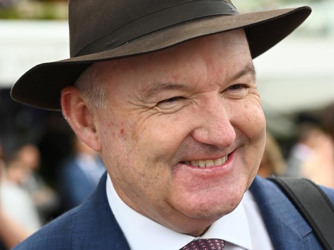 Trainer David Hayes is seen after Minhaaj won race 1, the Tbv Thoroughbred Breeders Stakes, during Super Saturday at Flemington Racecourse in Melbourne, Saturday, March 7, 2020. (AAP Image/Vince Caligiuri) NO ARCHIVING, EDITORIAL USE ONLY