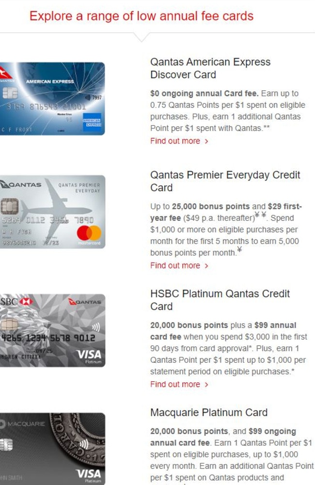 The email from Qantas with its credit card deals. Picture: Supplied