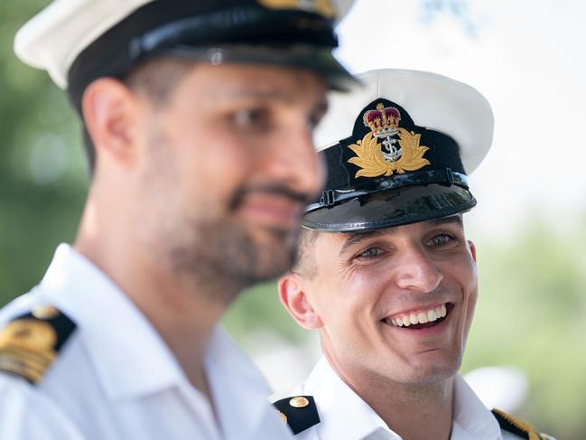 Lt. Cmdr. James Heydon, right, and Lt. Cmdr. Adam Klyne after a Naval Nuclear Power Training. Picture: Sean Rayford for The Daily Telegraph