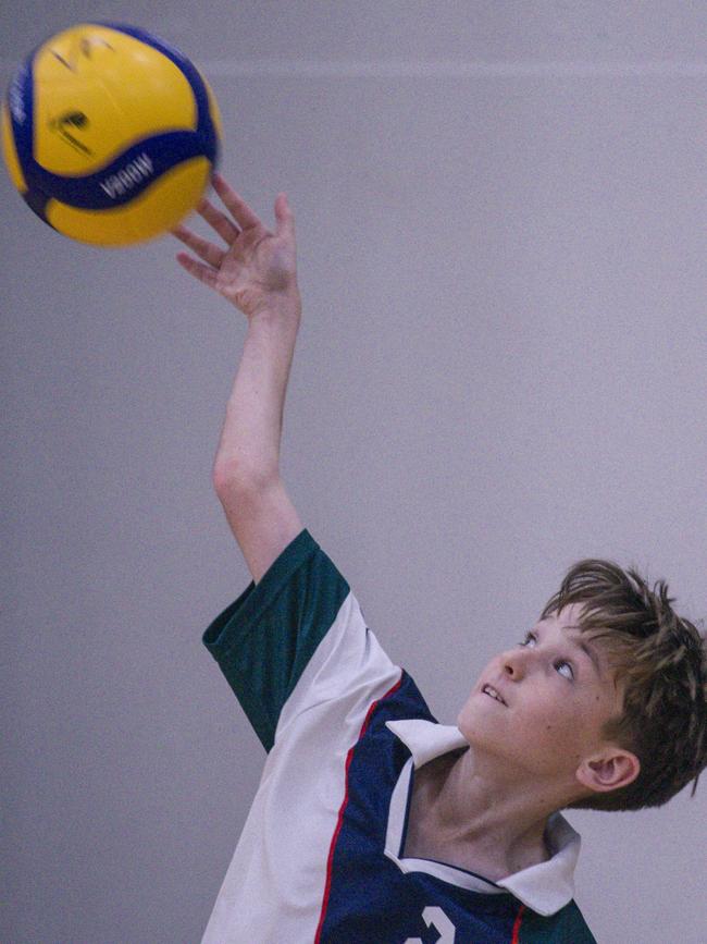 Kipton Nash as St Peters V Craigsleigh in the Australian Volleyball Schools Cup is being played at the Gold Coast Sports and Leisure Centre in Carrara. Picture: Glenn Campbell