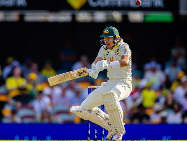 Marnus Labuschagne survived some vicious South Africa bowling on day two at the Gabba. Picture: Patrick Hamilton/AFP