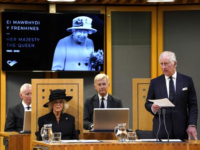 King Charles III, with Camilla, Queen Consort in Wales following the death of Queen Elizabeth II. Picture: Andrew Matthews-WPA Pool/Getty Images