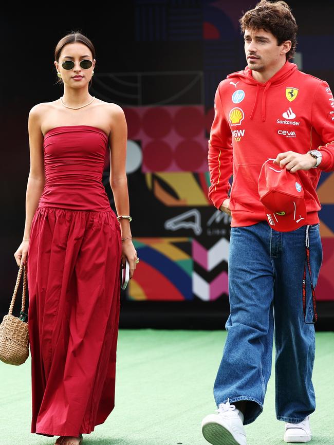 Charles Leclerc and Alexandra Saint Mleux arrive at the Mexican Grand Prix. (Photo by Jared C. Tilton/Getty Images)