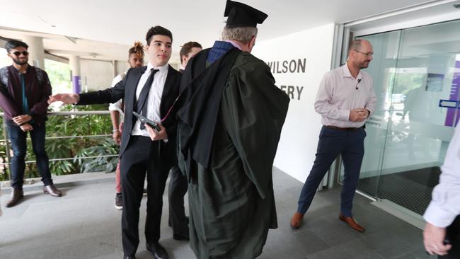 Drew Pavlou attends his UQ expulsion hearing. Picture: Annette Dew