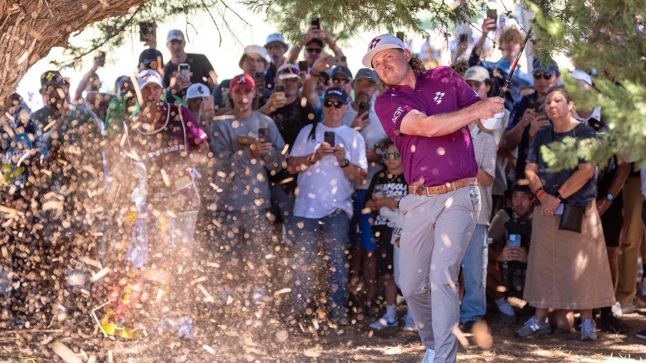 Captain Cameron Smith of Ripper GC hits his shot from the rough on the 17th hole during the final round of LIV Golf Adelaide. Picture: Mateo Villalba