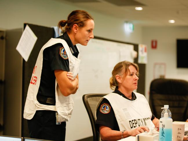 Incident Controller Commander Janelle Tonkin (L) and   Deputy Incident Controller Superintendent Kerr Hoskins in the EOC after making a statement on Saturday nights  infringement.Picture GLENN CAMPBELL