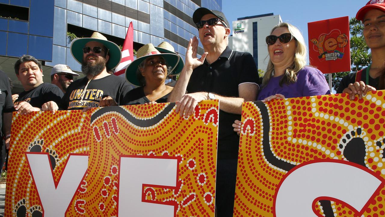 Prime Minister Anthony Albanese during the Labour Day march in Brisbane. Picture: NCA NewsWire/Tertius Pickard