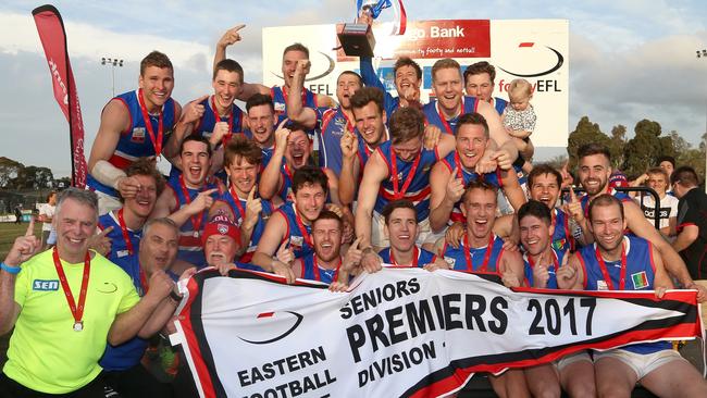 South Croydon celebrates its first top-flight flag. Picture: Hamish Blair