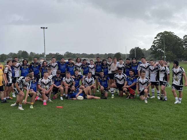 The combined Ourimbah-Berkeley Vale under-19s team (in black and white) ahead of the 2024 season. Photo: supplied