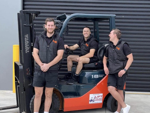 Friends of 12 years, Dean, Dylan and Jon, have turned their passion for sports into a business that has generated $2.3m in revenue. Picture: Supplied