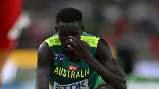 BUDAPEST, HUNGARY - AUGUST 22: Peter Bol of Team Australia reacts after the Men's 800m Heats during day four of the World Athletics Championships Budapest 2023 at National Athletics Centre on August 22, 2023 in Budapest, Hungary. (Photo by Hannah Peters/Getty Images)
