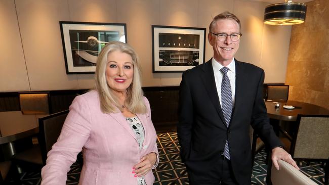 Crown Resorts new chair Helen Coonan and new CEO Ken Barton in the Crystal Club at Crown, Melbourne. Picture: David Geraghty.