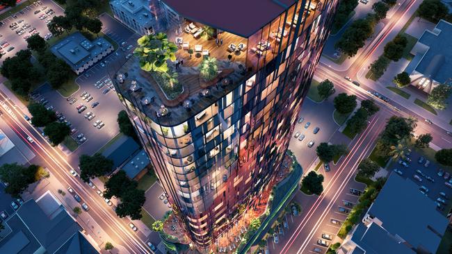 An artist's impression of the 38 storey luxury accommodation that is planned to be built in Darwin's CBD. PICTURE: Architecton