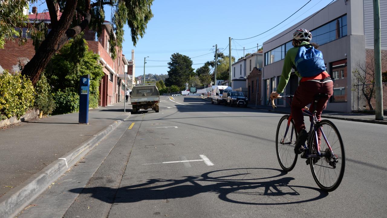 A bike rider on Collins St in Hobart. Picture: Supplied