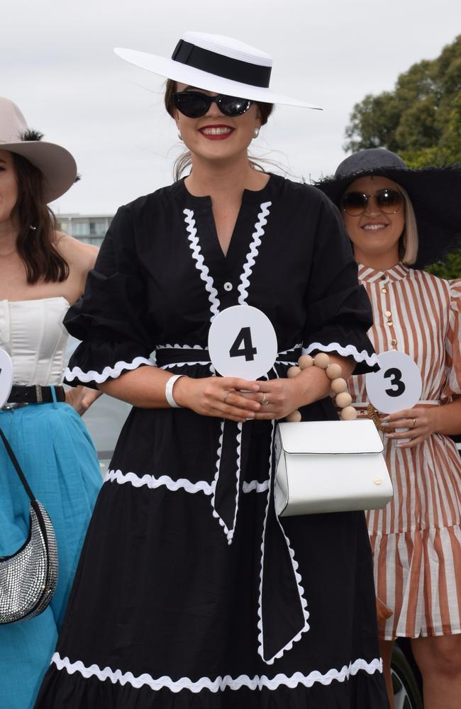 Women's fashion on the field third place contestant at the Rockhampton Jaguar Land Rover Pop-Up Polo on June 3, 2023. Picture: Aden Stokes