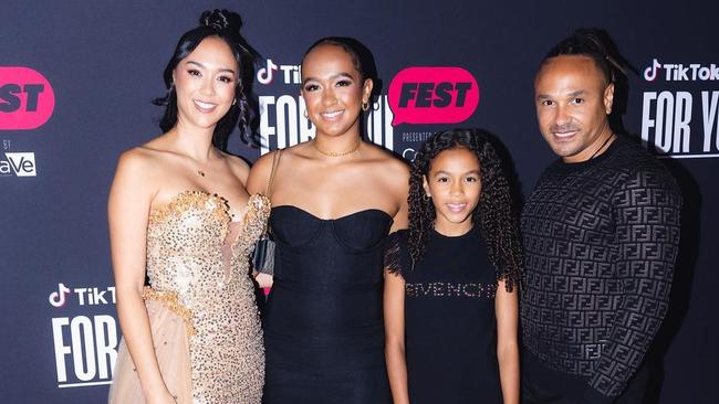 Kat Clark with her daughters Latisha, Deja and husband Jonathan at TikTok’s For You Fest last year where she won Creator of the Year. Picture: Instagram.