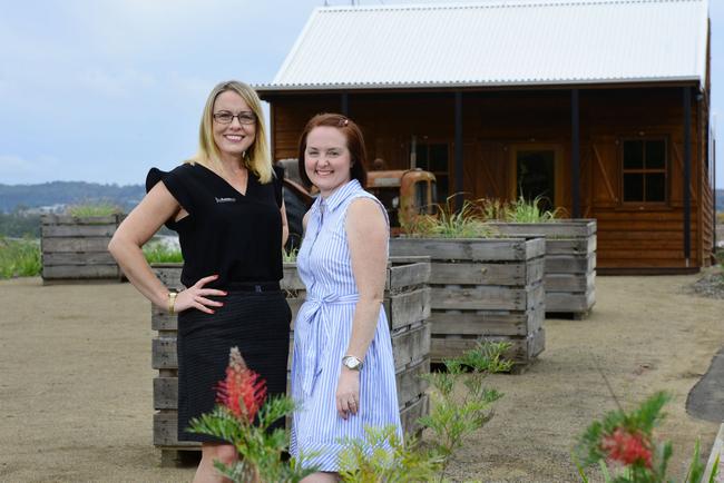 Sales consultant Rachel Hargreaves (left) of Oliver Hume Waterlea at Wallon with new land owner Rebecca Mallett. Picture: David Nielsen