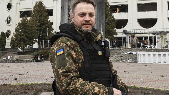 Denys Monastyrskiy in Borodyanka after the Ukrainian army regained control from Russian forces in March. Picture: Metin Aktas/Anadolu Agency/Getty Images/The Times