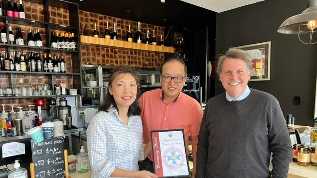 Christine and Lance Zhou with Dr Christian Rowan.