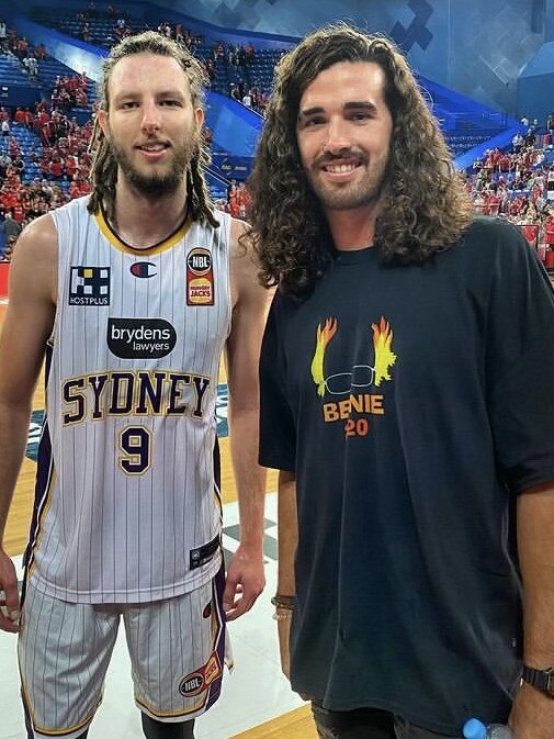 Craig Moller and best mate Alex Pearce — Fremantle Dockers captain — during the new South East Melbourne Phoenix recruit’s time in Sydney. Picture: Supplied