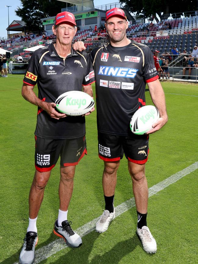 Wayne Bennett and Mark Nicholls. Picture: Steve Pohlner