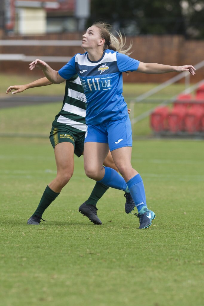 Madison Franke of South West Queensland Thunder against Western Pride in NPLW Queensland round three football at Clive Berghofer Stadium, Saturday, March 2, 2019. Picture: Kevin Farmer