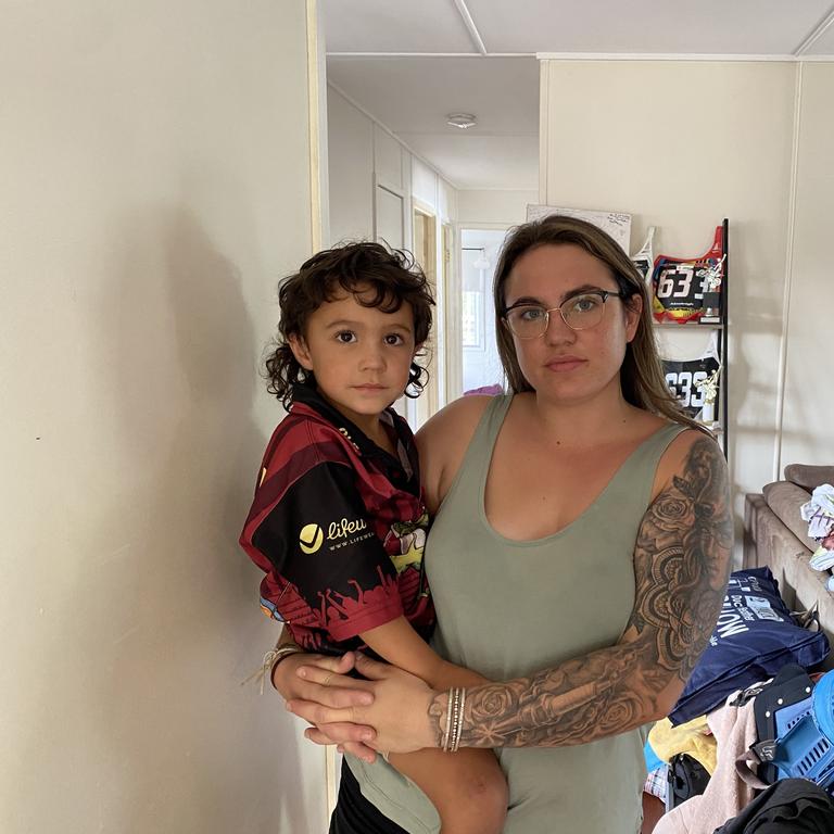 Ainsleigh Ross and son Ryker, 3 have now found a home in Gladstone following the desperate search. Picture: Nilsson Jones