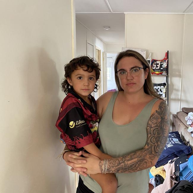 Ainsleigh Ross and son Ryker, 3 have now found a home in Gladstone following the desperate search. Picture: Nilsson Jones