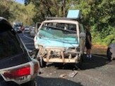 The driver of this van, a man in his 20s, was injured in an accident on Wakehurst Parkway, North Narrabeen, on March 6. Picture: Supplied