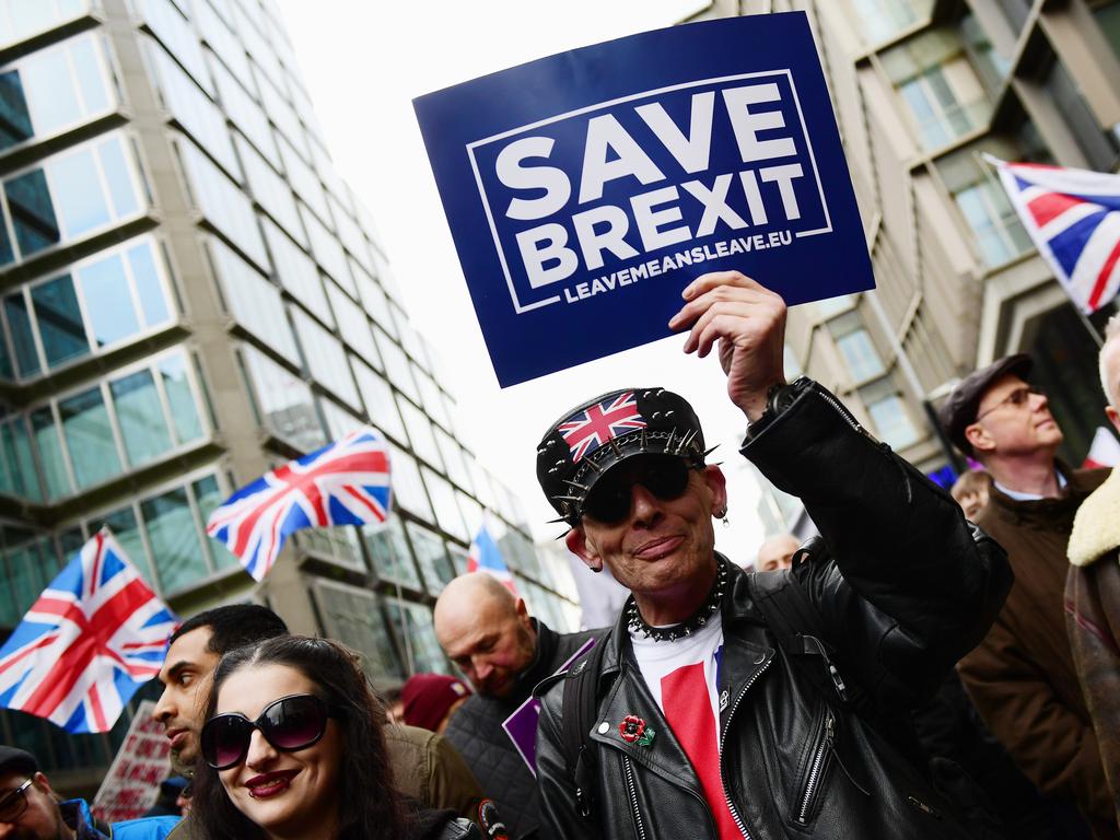 People take part in a pro-Brexit rally. Picture: Getty Images