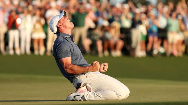 Rory McIlroy celebrates winning the 2025 Masters. Picture: Richard Heathcote / Getty Images North America / Getty Images via AFP
