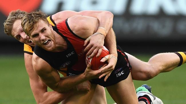 Essendon’s James Stewart has been forced into quarantine after contact with teammate Conor McKenna