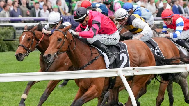 Just Fine hangs on to win The Bart Cummings at Flemington. Picture: George Sal/Racing Photos via Getty Images