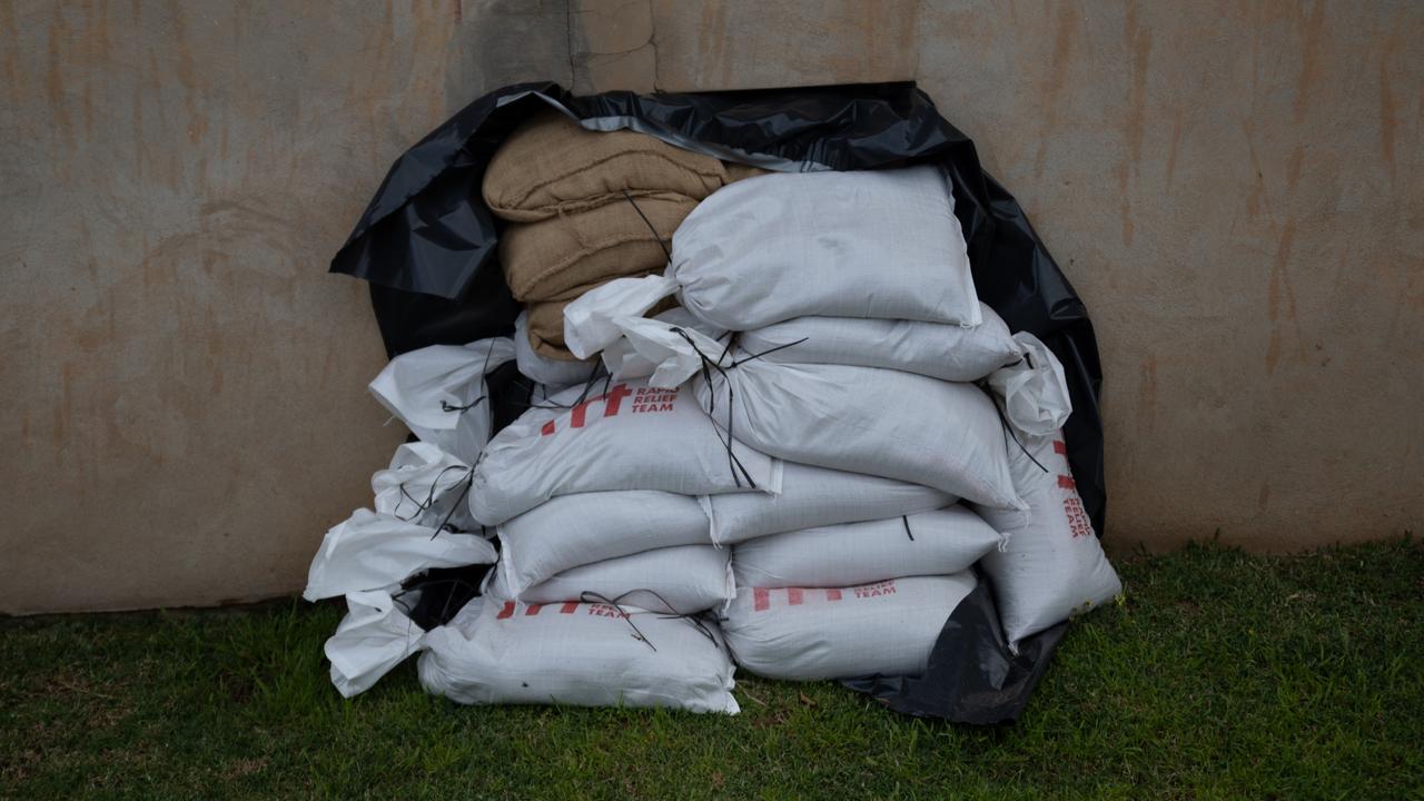 Stacked sandbags at Forbes after last week’s floods. Picture: NCA NewsWire / Sarah Hodge